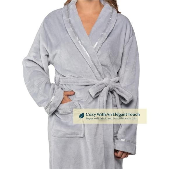 Fleece Robe For‎ Women, Plush Warm Bathrobe Womens, Fluffy Soft Spa Long Robe - Picture 3 of 7